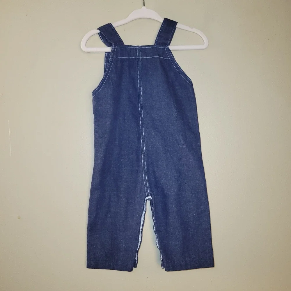 Vintage Health-Tex Baby Denim Overalls 6 Months USA‎ Made Snap Leg Blue Bib...